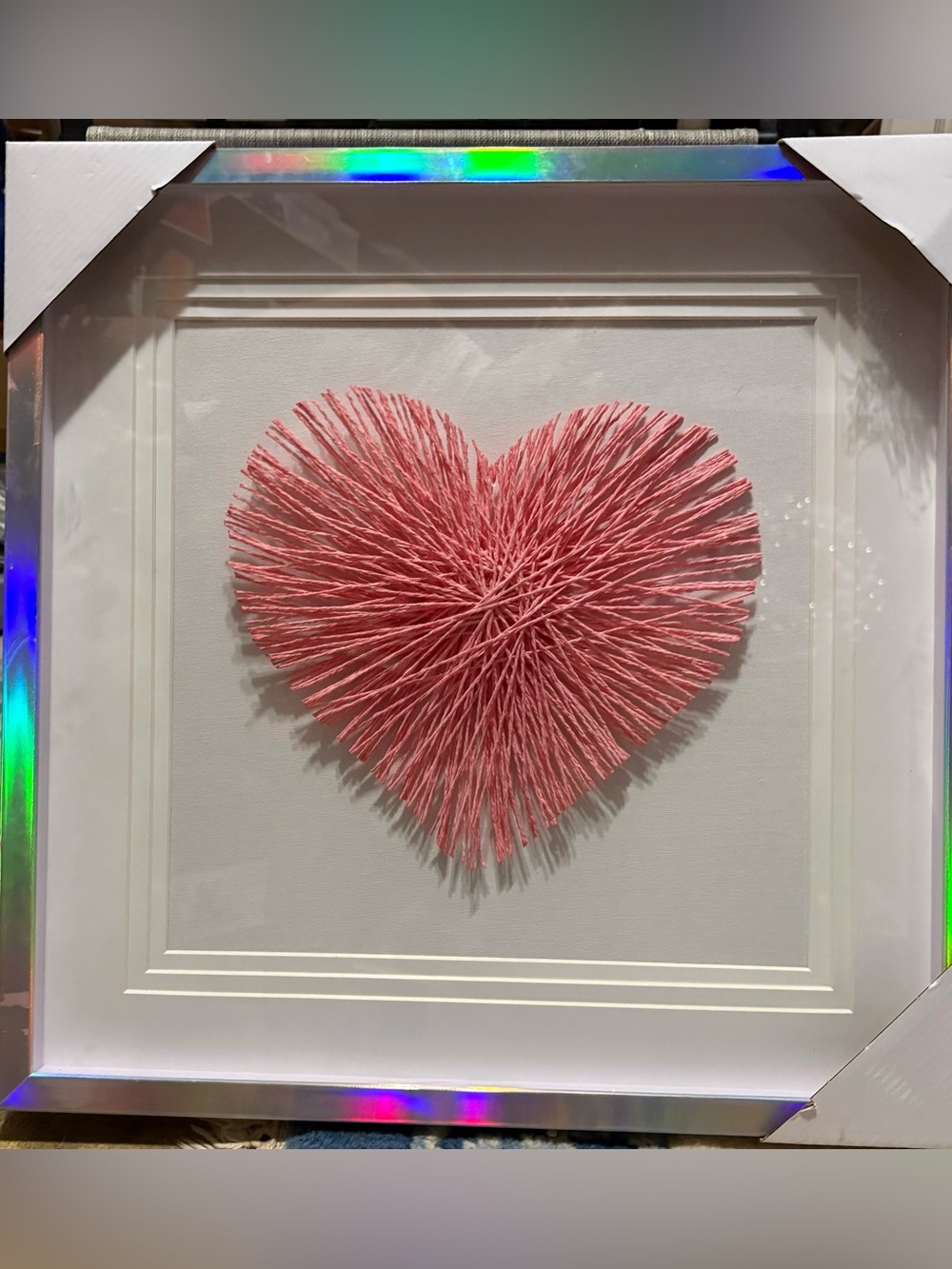 20" x 20" Pink Heart String Art Framed Glass Hanging Wall Art Large